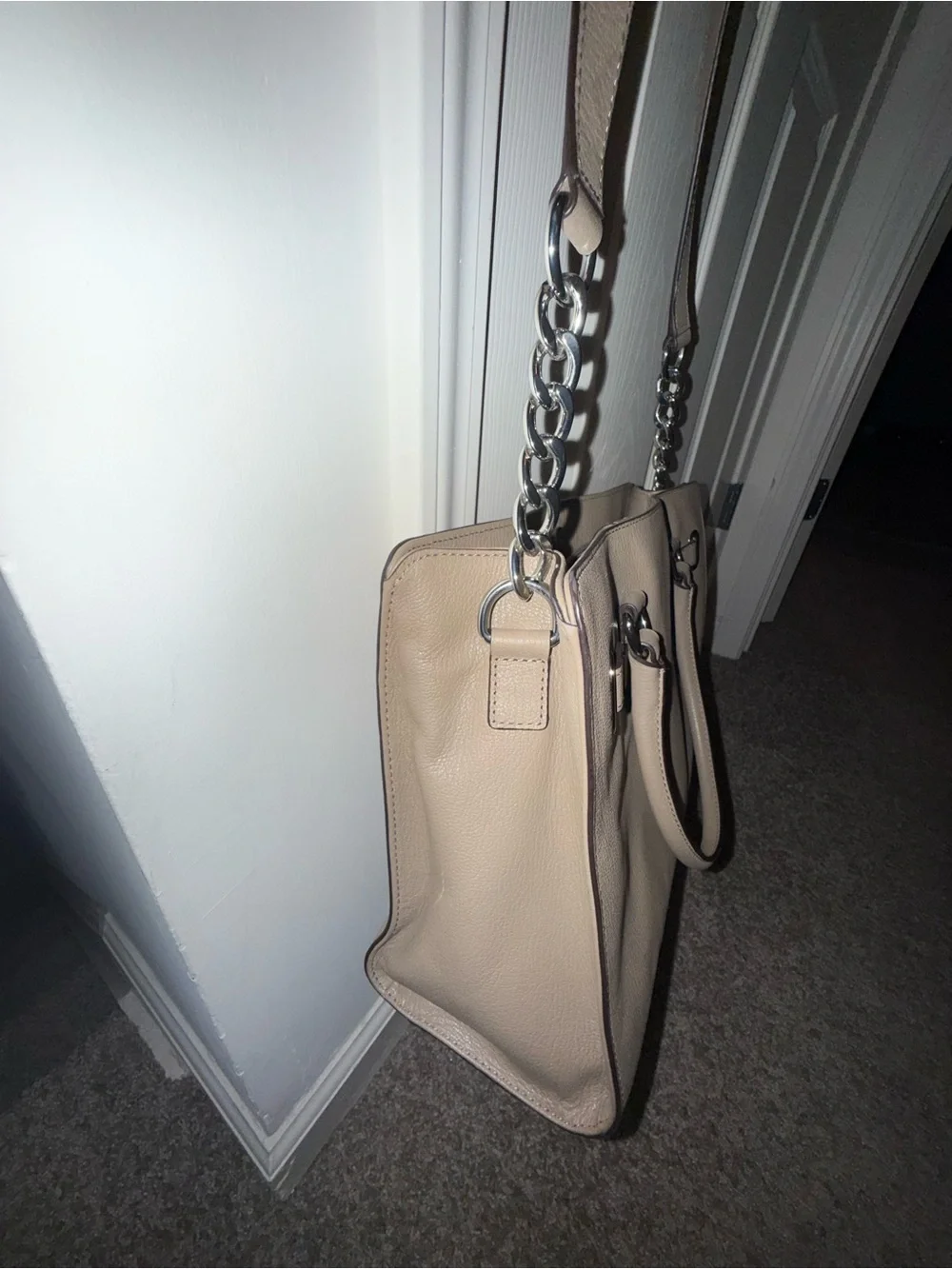 Michael Kors Taupe Leather Satchel with Silver Hardware